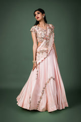 wine layered lehenga set