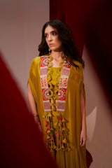 HAND EMBROIDERED HALF PLEAT CAPE PAIRED WITH A BLOUSE AND SHARARA SET