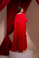 DRAWSTRING EMBROIDERED CAPE WITH EMBROIDERED BLOUSE AND PICKUP SKIRT