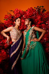 Moss Green Drape Saree Set