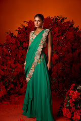 Moss Green Drape Saree Set