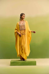 Yellow Kaftan with Drape Skirt