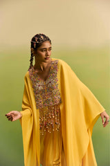 Yellow Kaftan with Drape Skirt