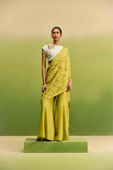 Lime Green Drape Saree Set