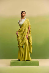 Lime Green Drape Saree Set
