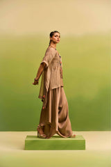 Champgne Tissue kaftan set with harem pant