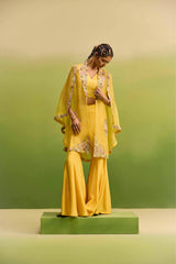 Yellow Side cut cape jacket set