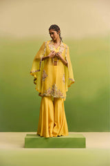 Yellow Side cut cape jacket set