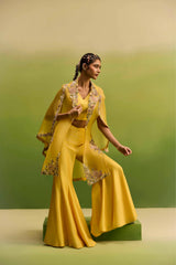 Yellow Side cut cape jacket set