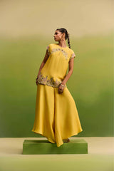Yellow Short Kurta Floral Emblished Set