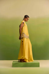 Yellow Short Kurta Floral Emblished Set