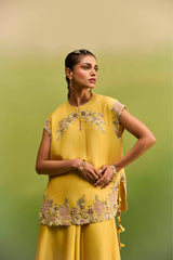 Yellow Short Kurta Floral Emblished Set