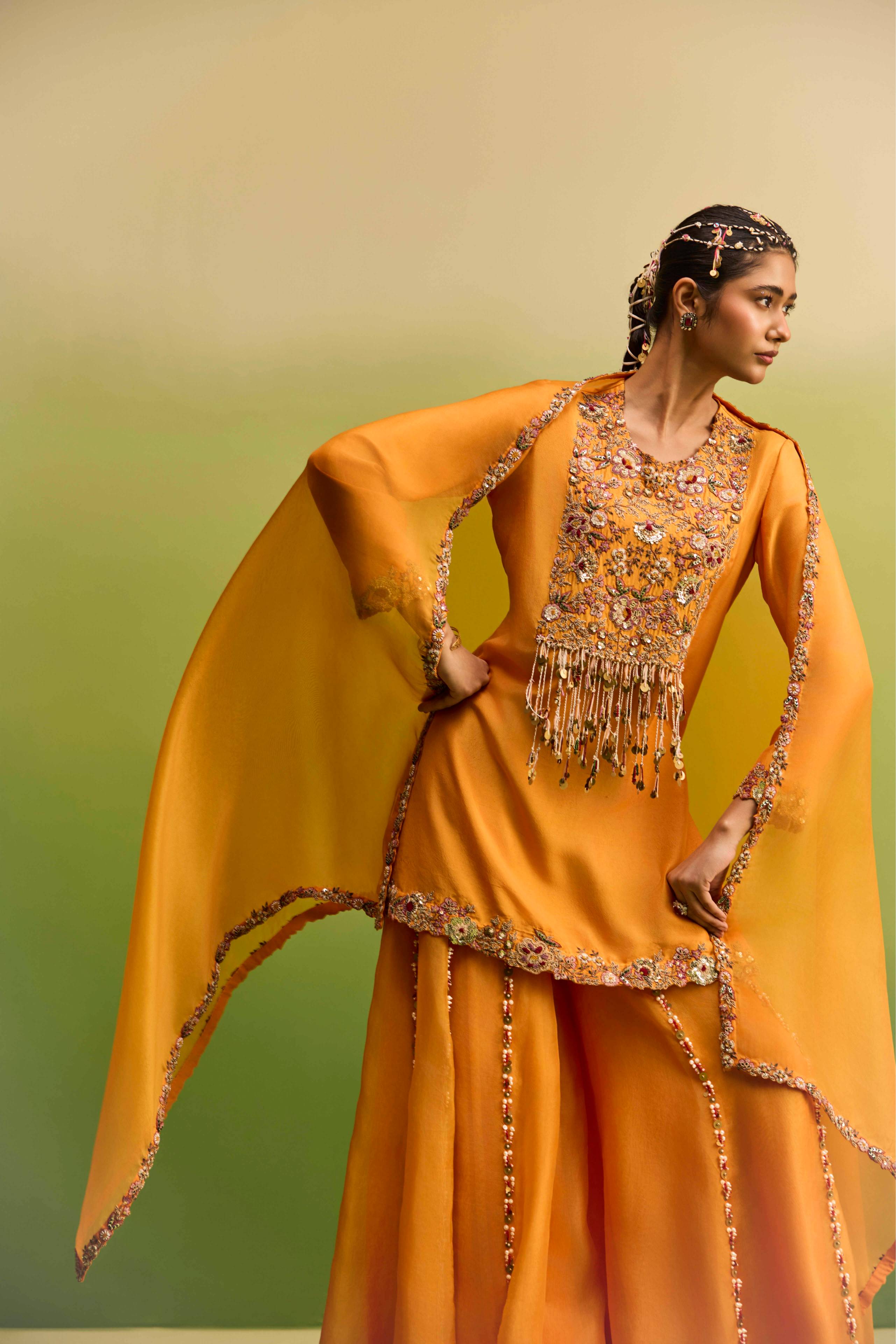 Kesar Kurta Paired with Pearl line Sharara Set