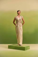 Grey Both Side Dori Jacket with Drape Skirt