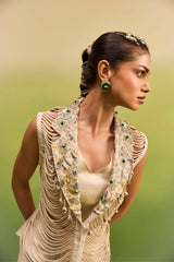 Grey Both Side Dori Jacket with Drape Skirt
