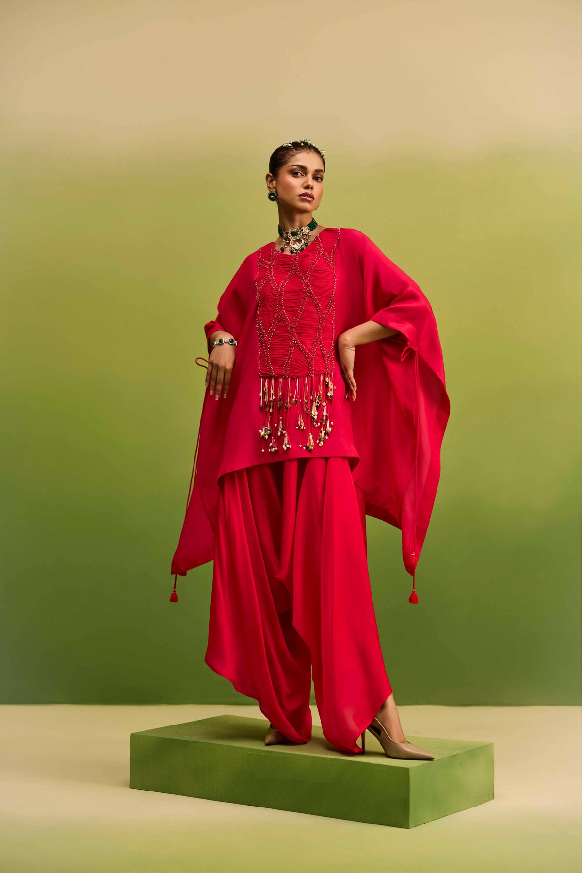 Red Kaftan Tone on Tone Work