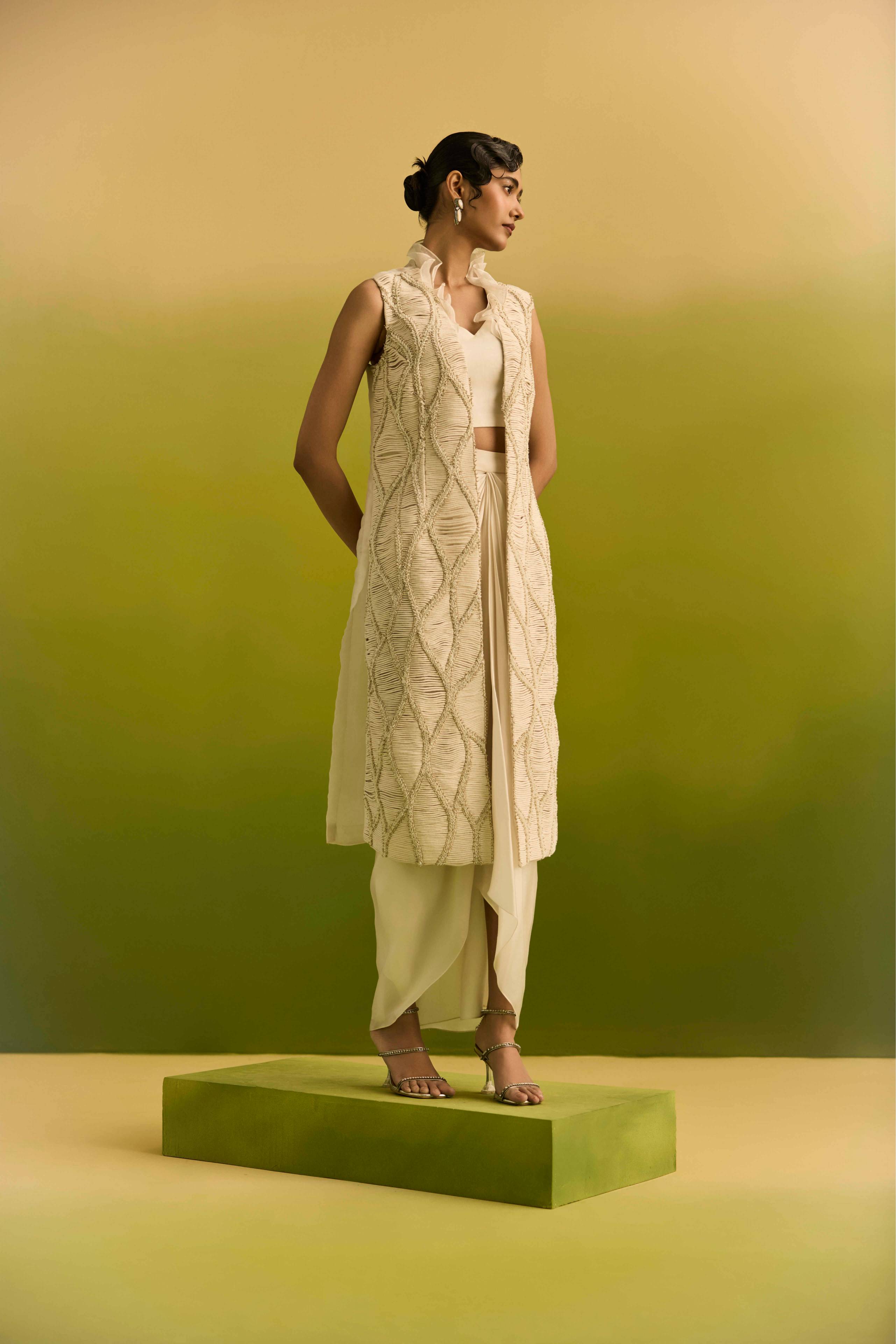 Ivory Tone on Tone Dori Emblished Jacket set