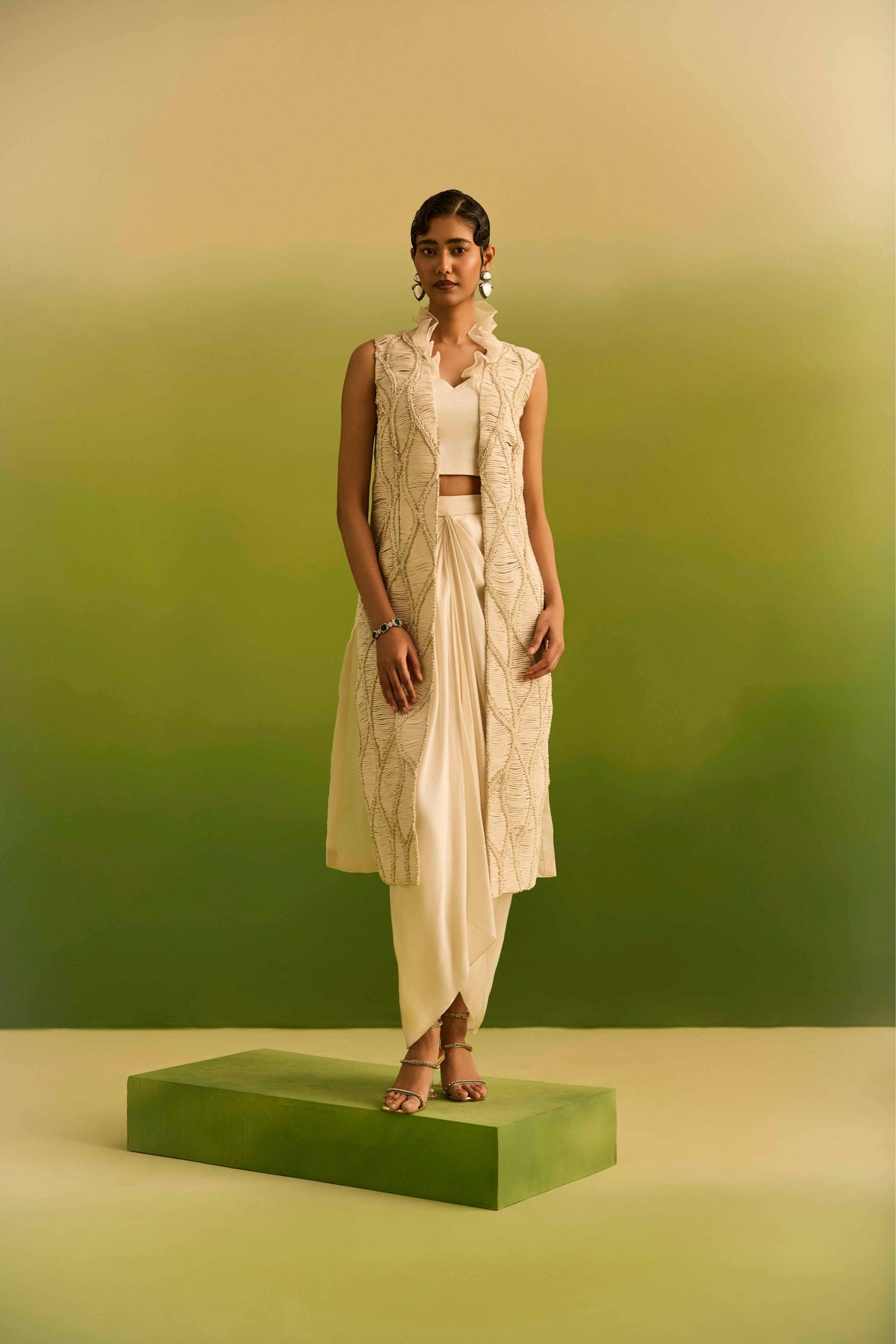Ivory Tone on Tone Dori Emblished Jacket set