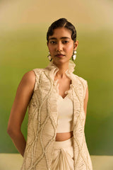 Ivory Tone on Tone Dori Emblished Jacket set