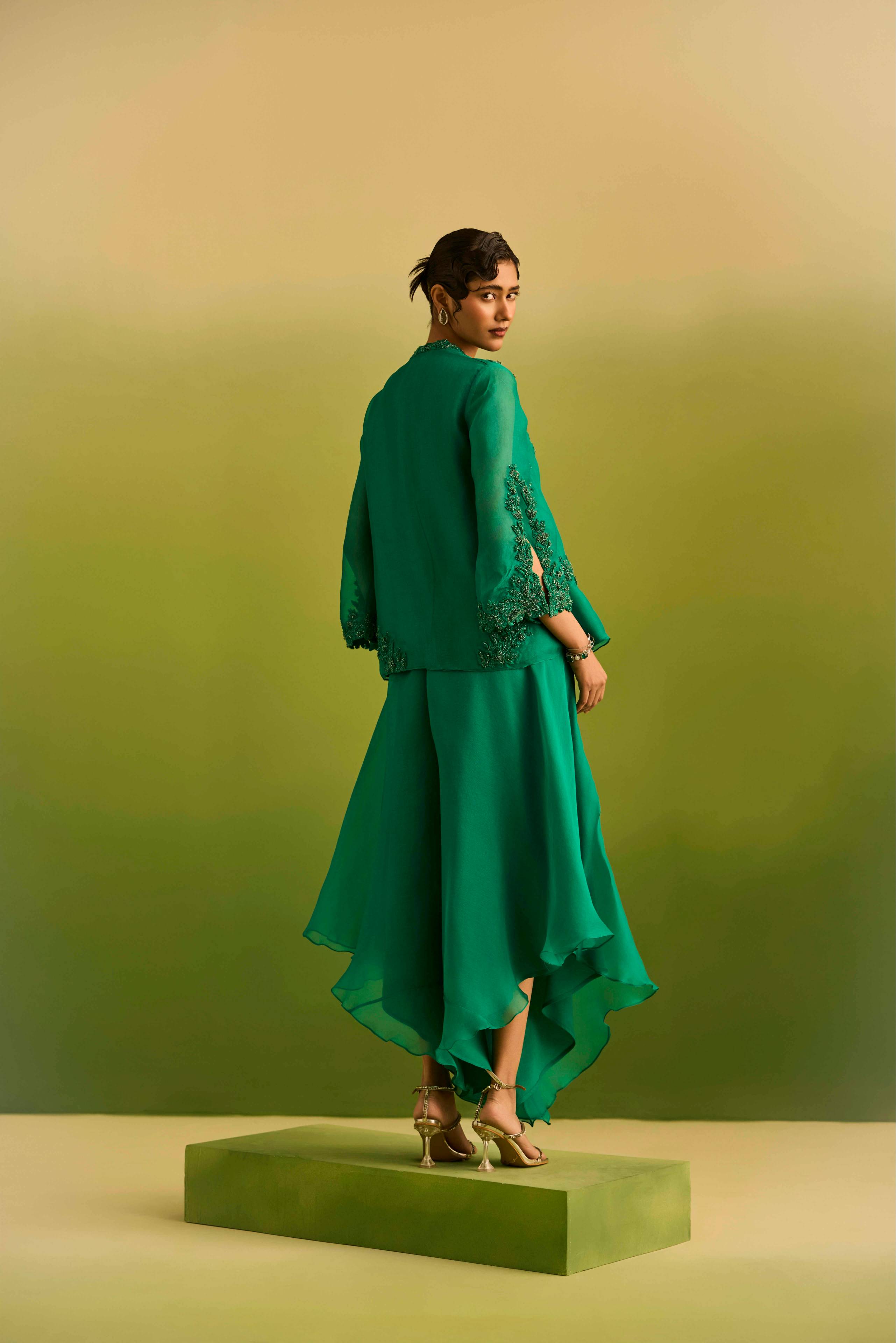 Emerald Green Front Open Kurta Set