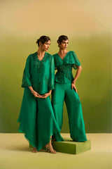 Emerald Green Front Open Kurta Set