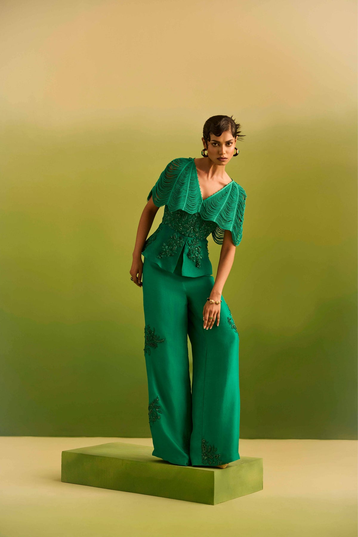 Green Dori Peplum Paired with emb Pant