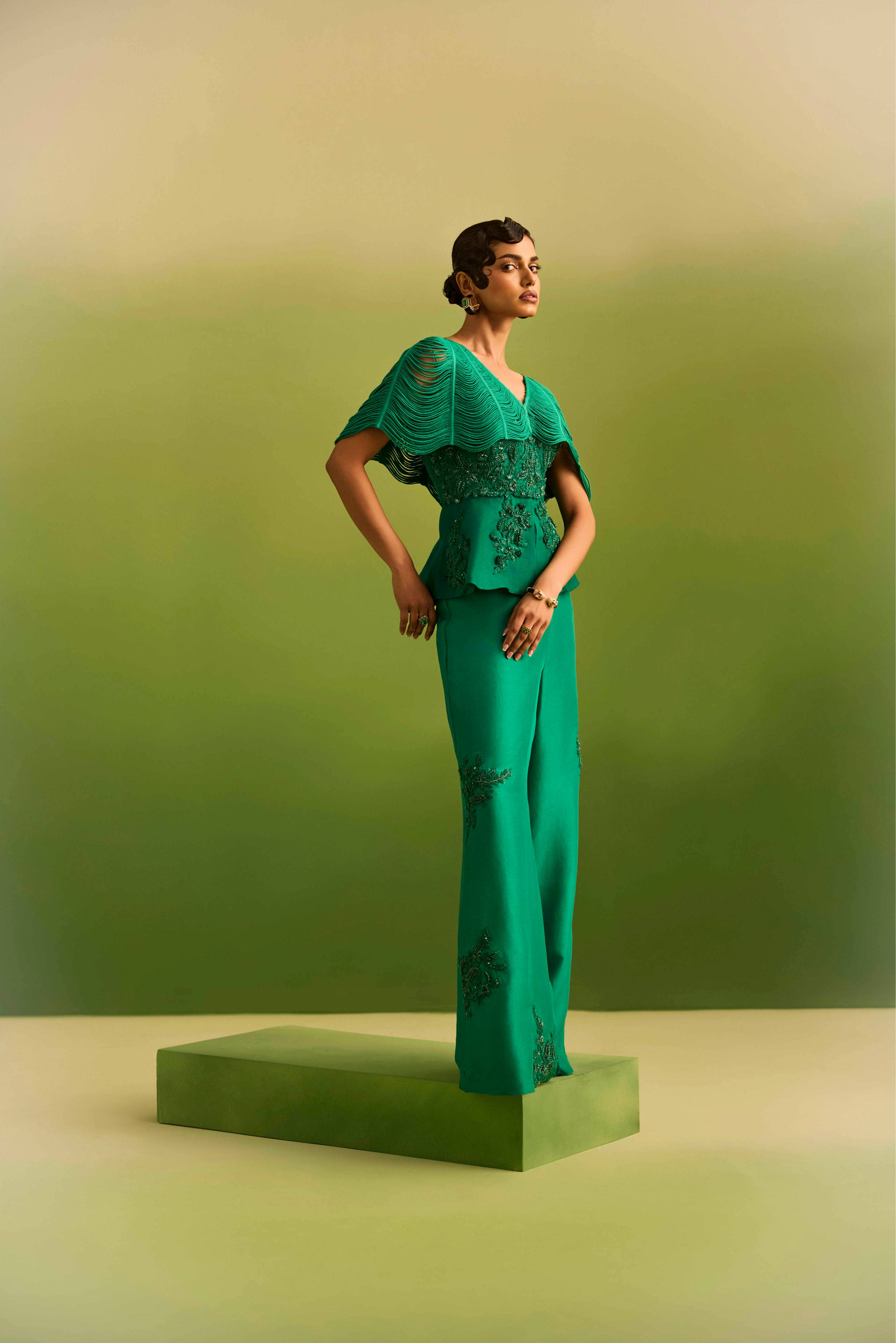 Green Dori Peplum Paired with emb Pant