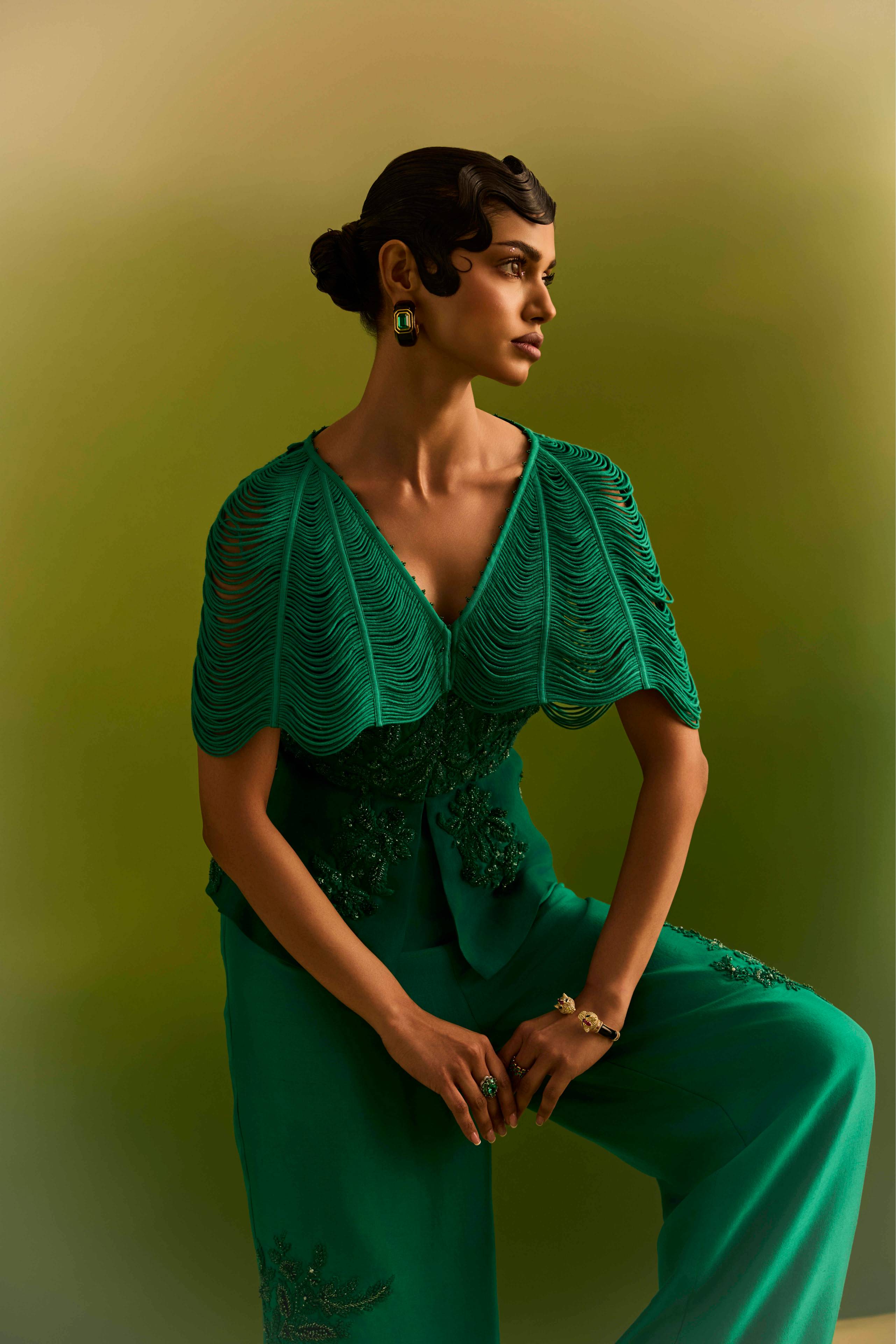 Green Dori Peplum Paired with emb Pant