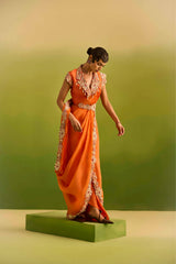 Orange draped saree set