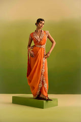 Orange draped saree set