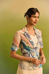 Oceanic Print Cutout Jacket with Pant