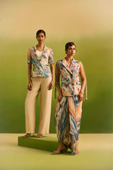 Oceanic Print Cutout Jacket with Pant