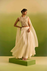 Ivory Side Pleeting Skirt with Gold Emb Top
