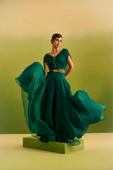 Emerald Green Dori cape Paired with Sharara Set