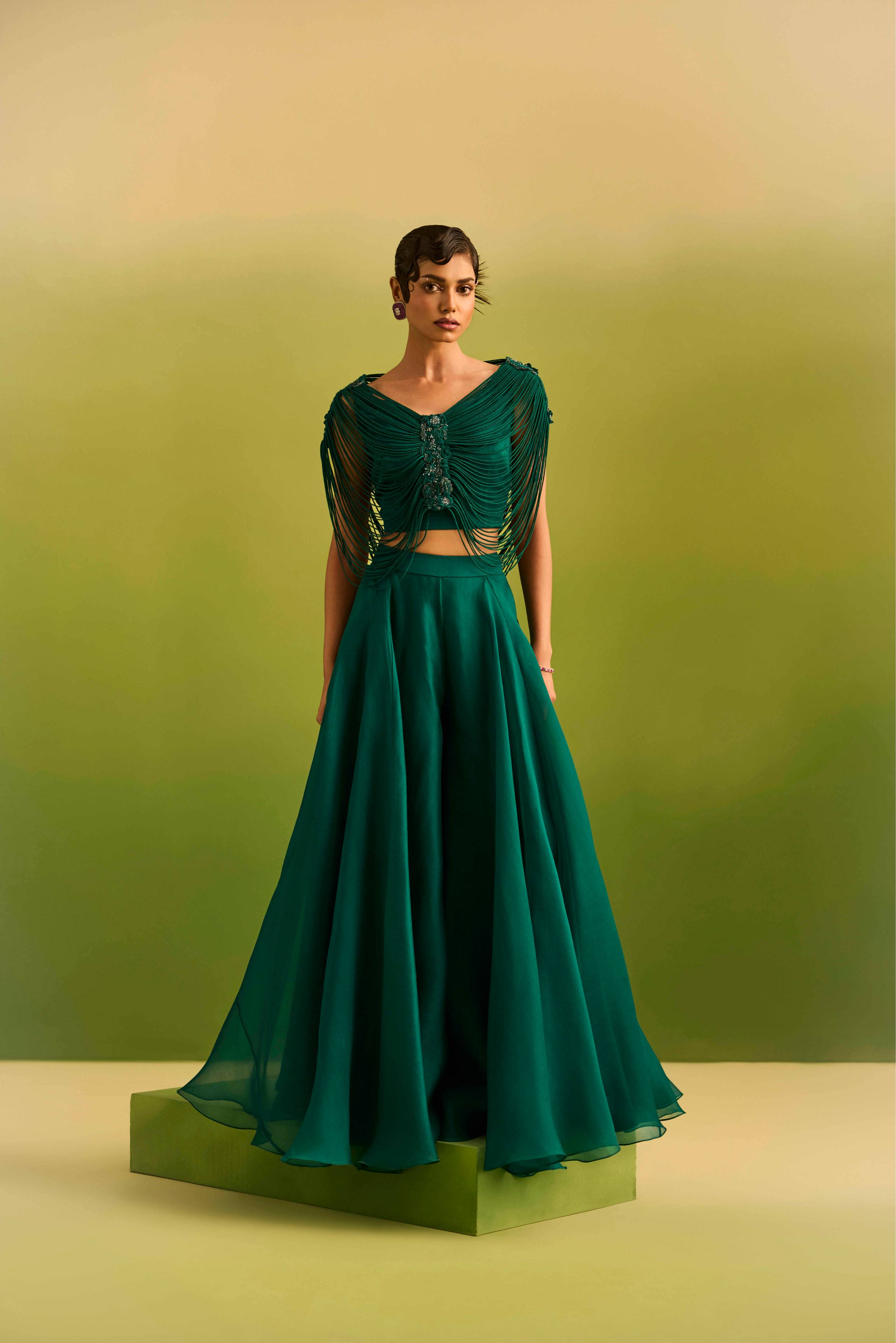 Emerald Green Dori cape Paired with Sharara Set