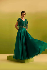 Emerald Green Dori cape Paired with Sharara Set