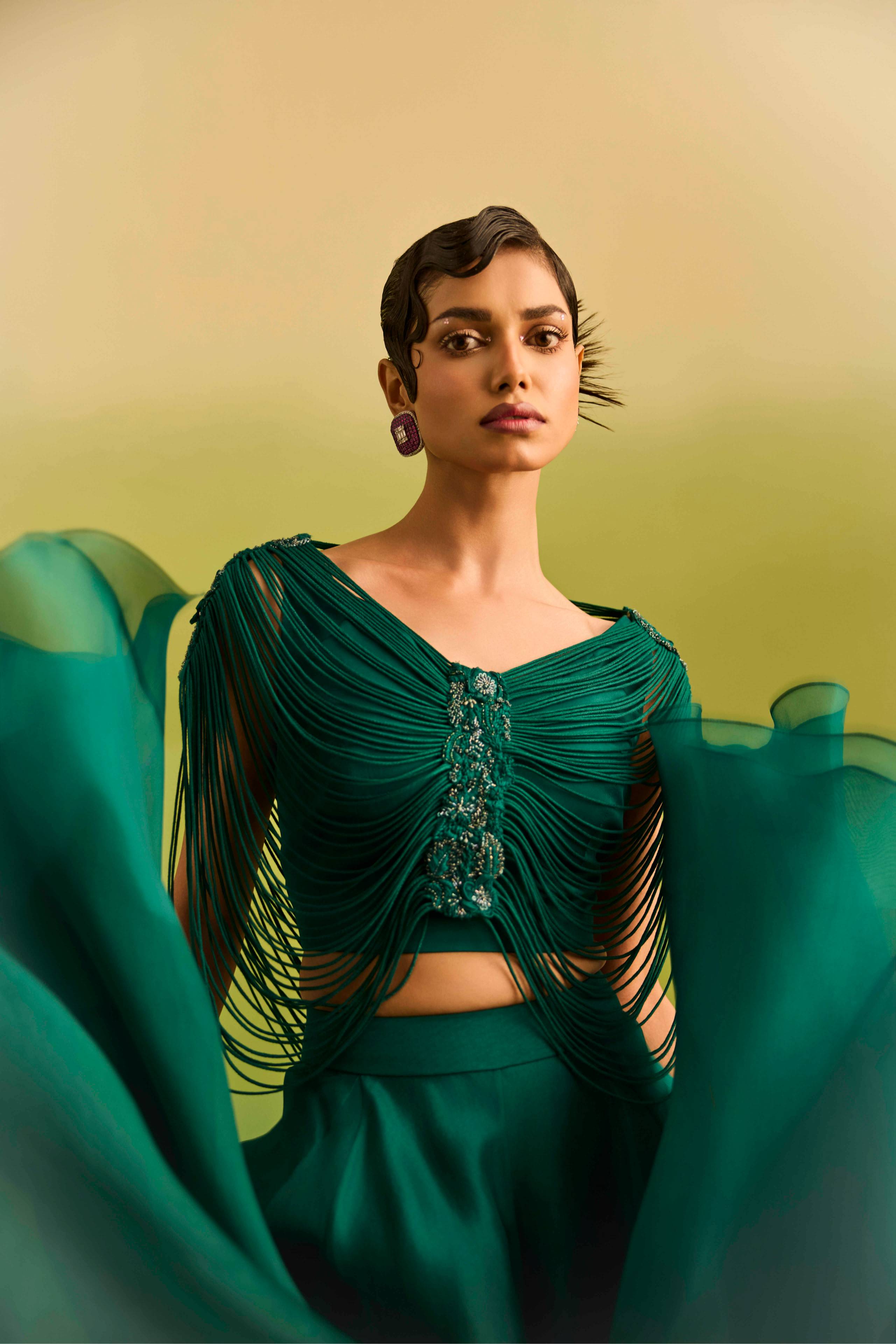 Emerald Green Dori cape Paired with Sharara Set