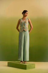 Aqua Side Fringe Jacket with Straight Pant