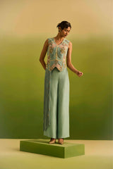 Aqua Side Fringe Jacket with Straight Pant