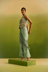 Aqua Side Fringe Jacket with Straight Pant
