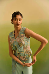 Aqua Side Fringe Jacket with Straight Pant