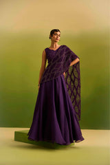 Purple Dori Emblished Palla Drape Saree Set