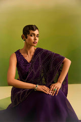 Purple Dori Emblished Palla Drape Saree Set