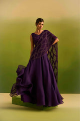 Purple Dori Emblished Palla Drape Saree Set