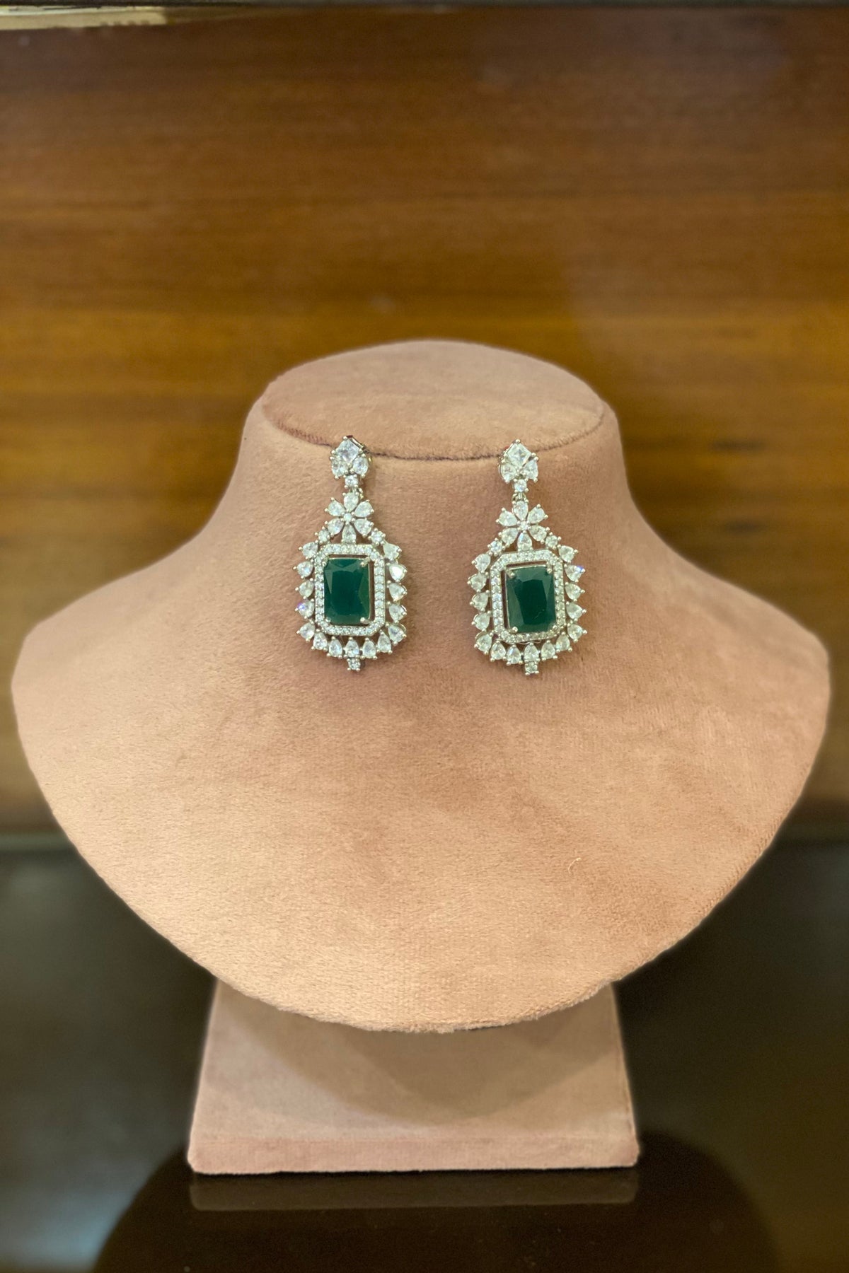 Adya Emerald and white stone dangler