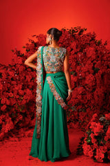 Moss Green Drape Saree Set
