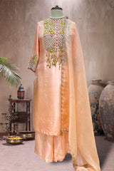 PEACH HAND EMBROIDERED KURTA SET
