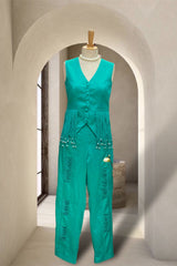 emerald dori peekaboo pants and waist coat set