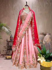 PINK HAND EMBROIDERED KALI EMBROIDERY LEHENGA SET