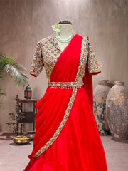 red ruffle lehenga set